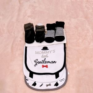 3 soft bibs and 2 socks